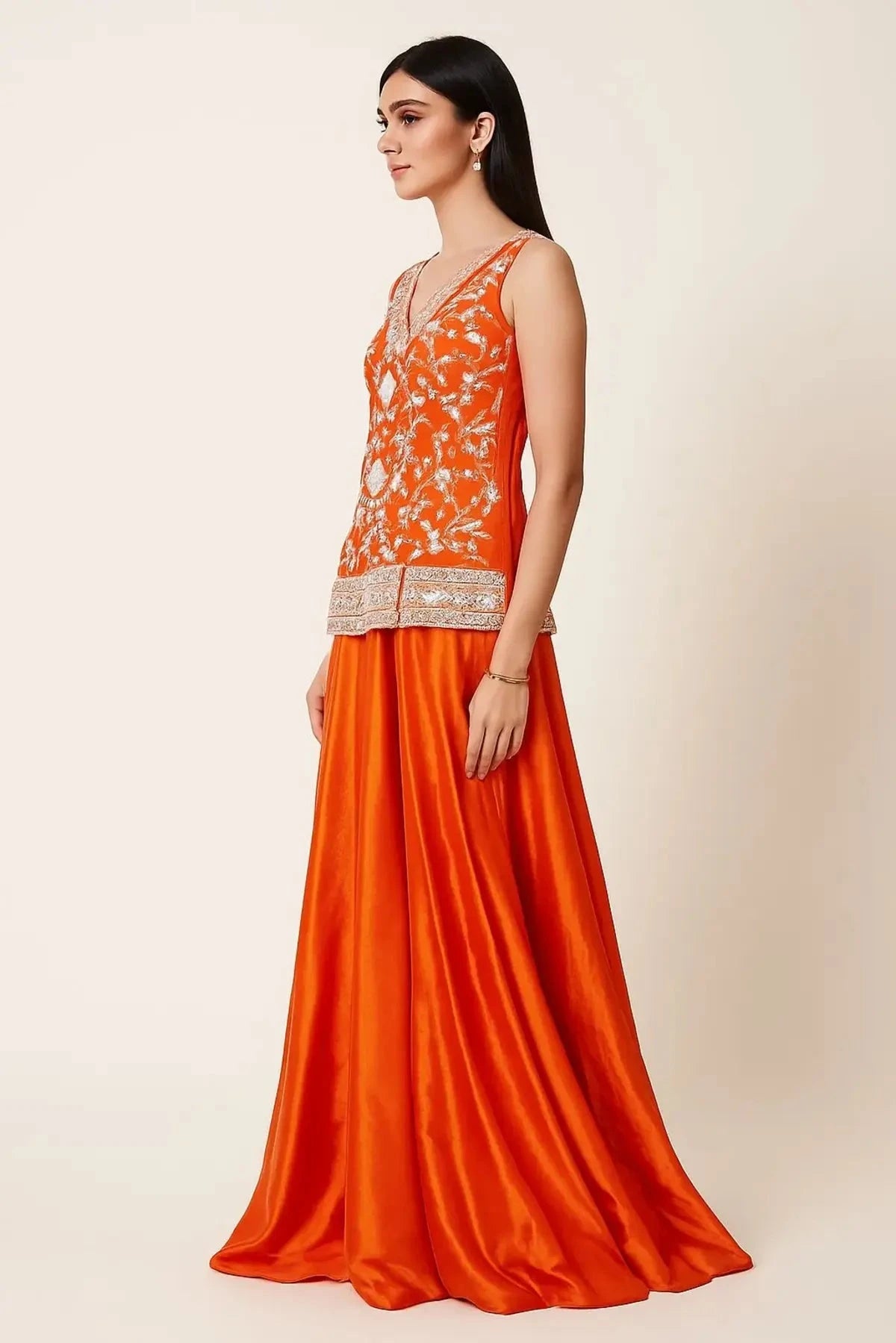Rust Orange Short Kurta With Flared Palazzo - Pallodstore