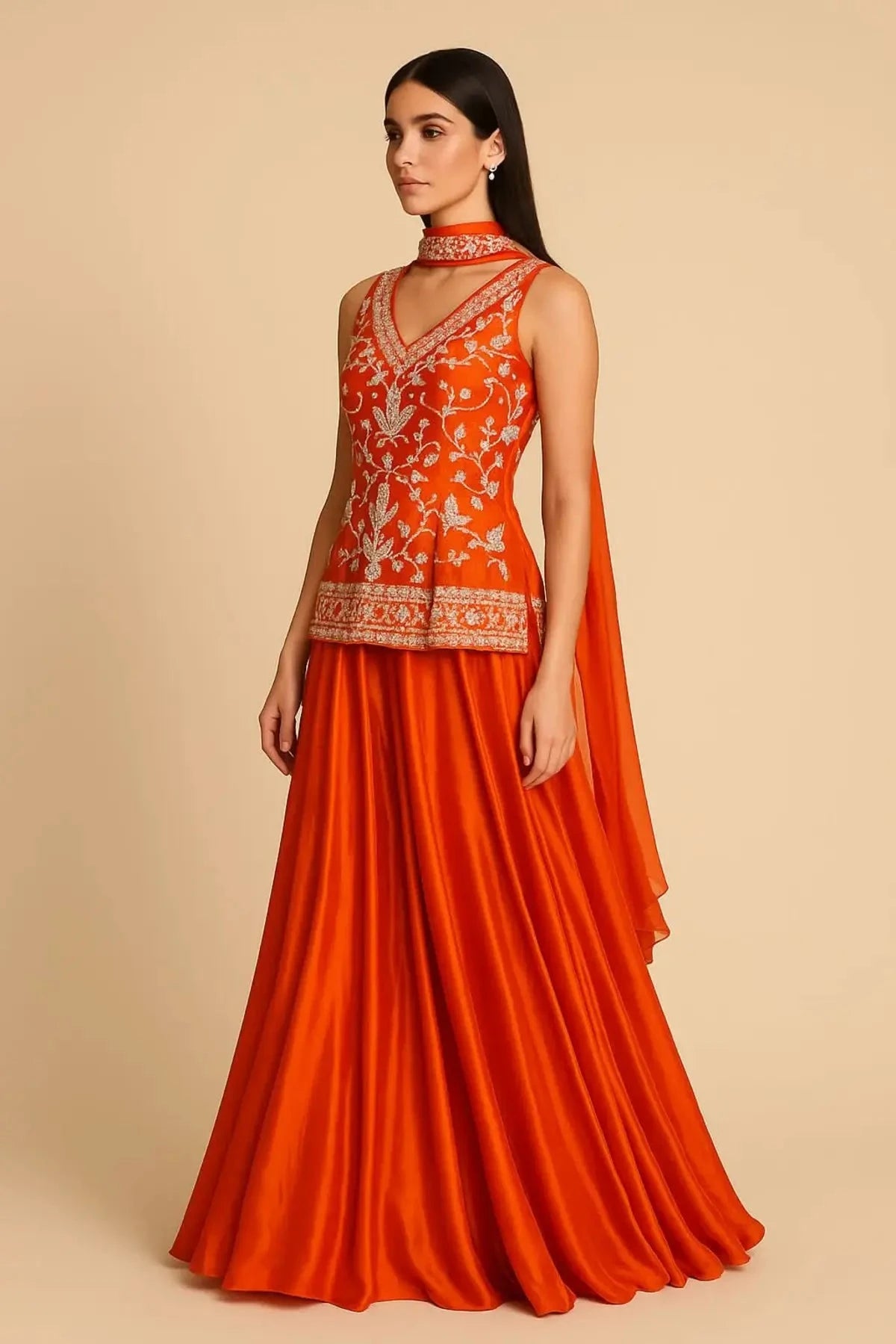 Rust Orange Short Kurta With Flared Palazzo - Pallodstore