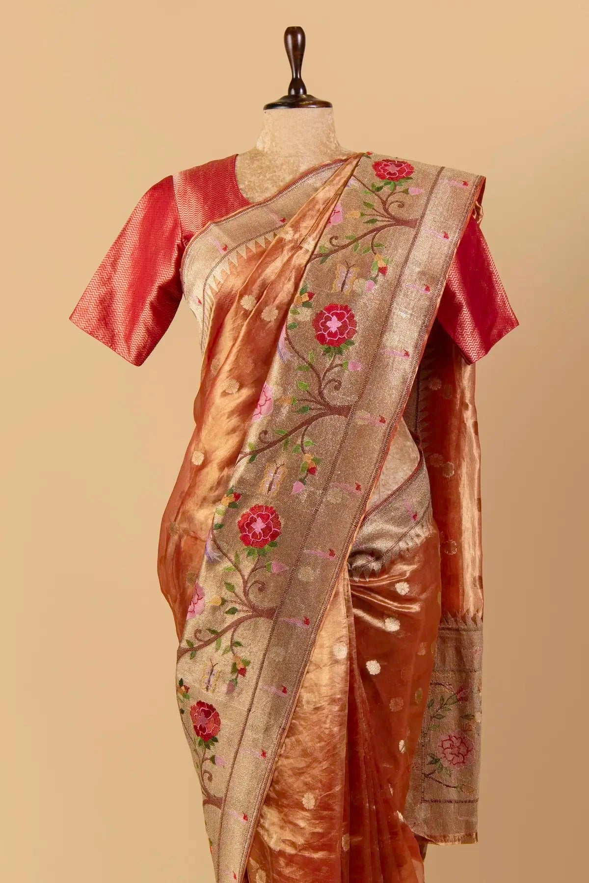 Rust Orange Tissue Saree - Pallodstore