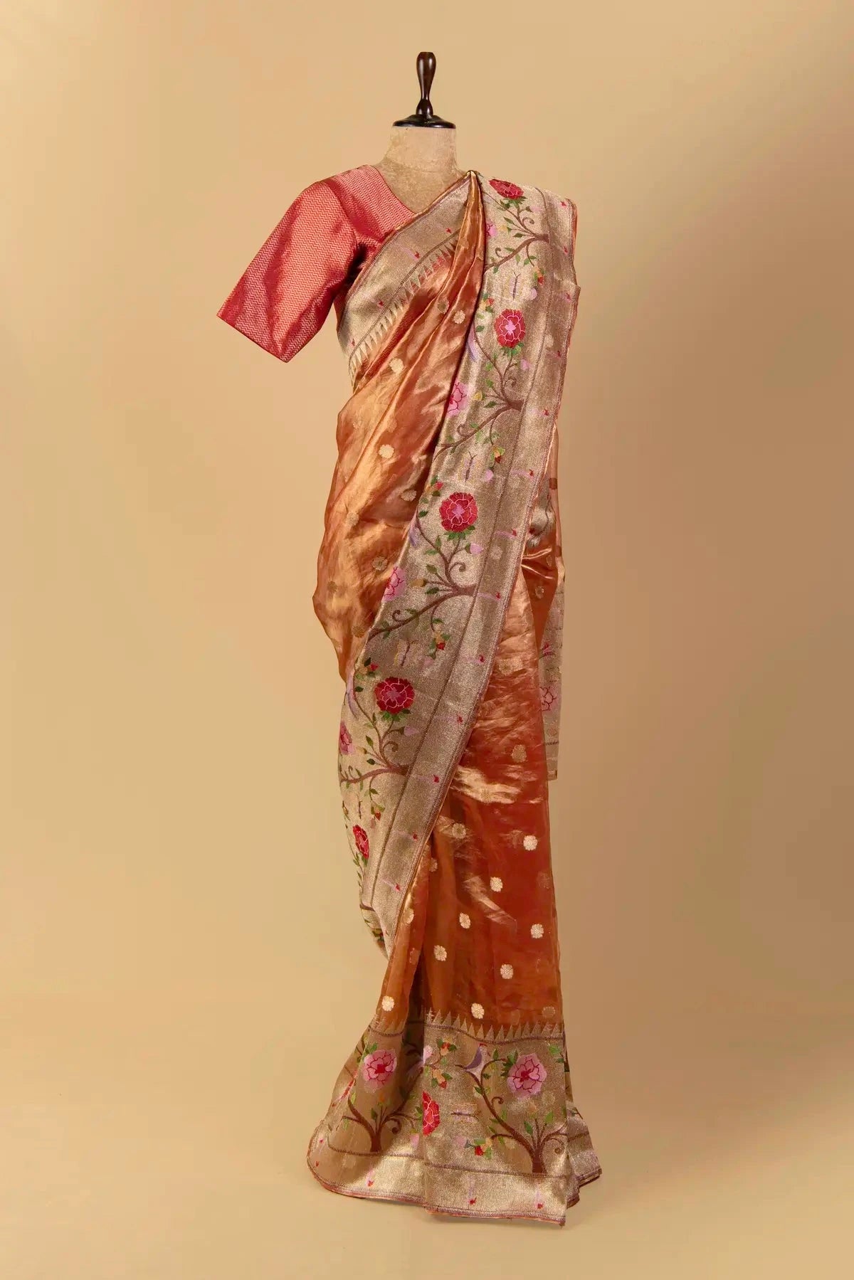 Rust Orange Tissue Saree - Pallodstore
