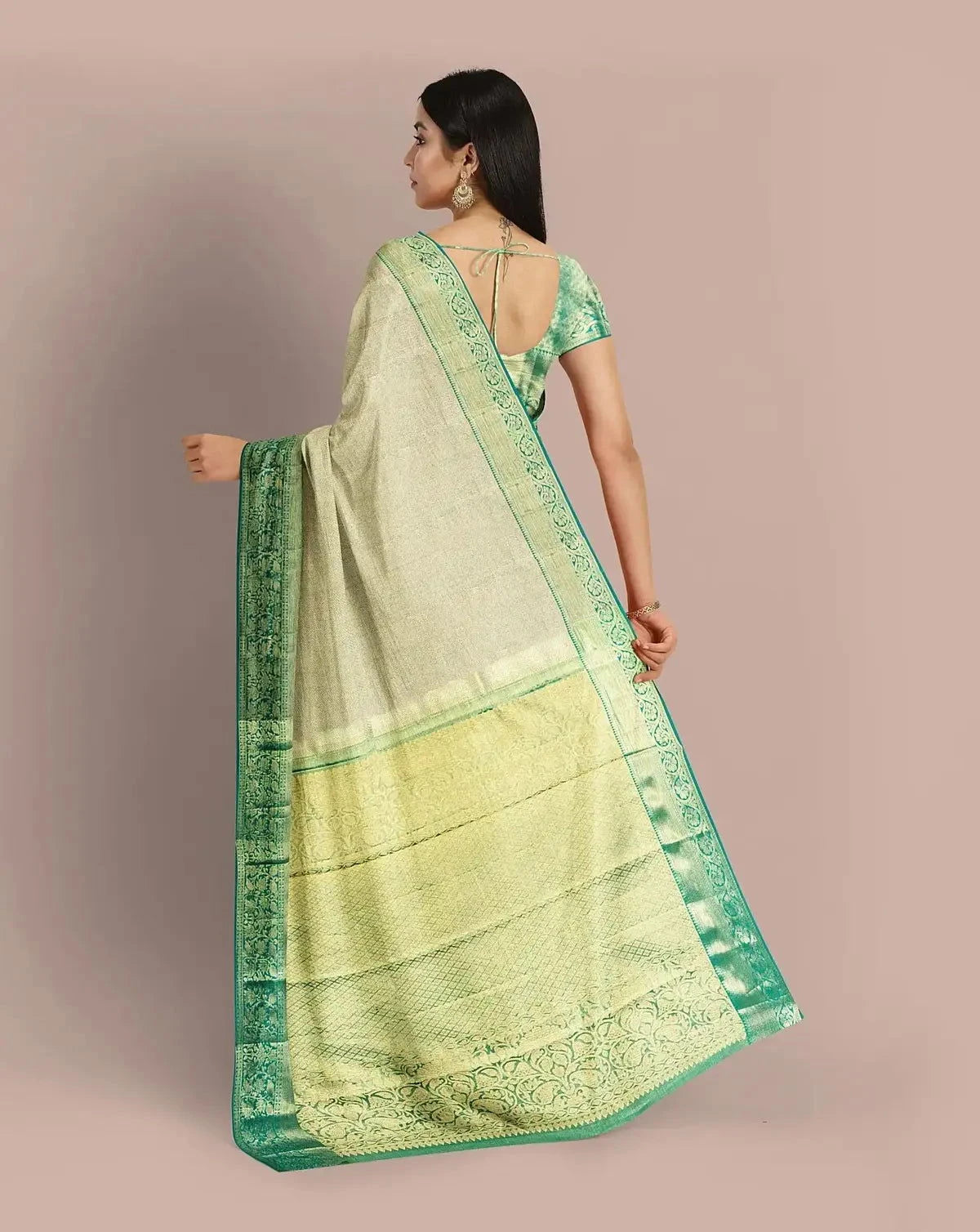 Sage Green Kanjivaram Tissue Saree - Pallodstore