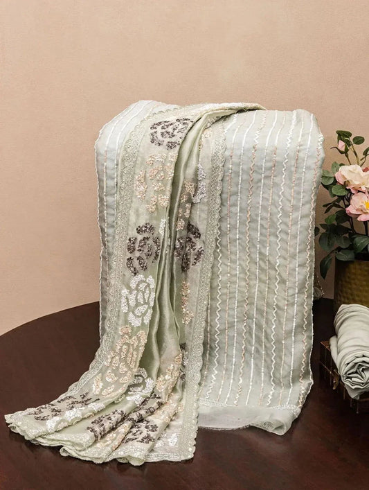 Sage Green Organza Dress Material - Pallodstore