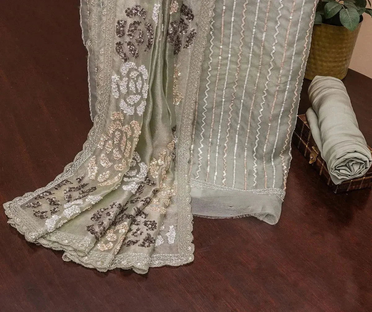 Sage Green Organza Dress Material - Pallodstore