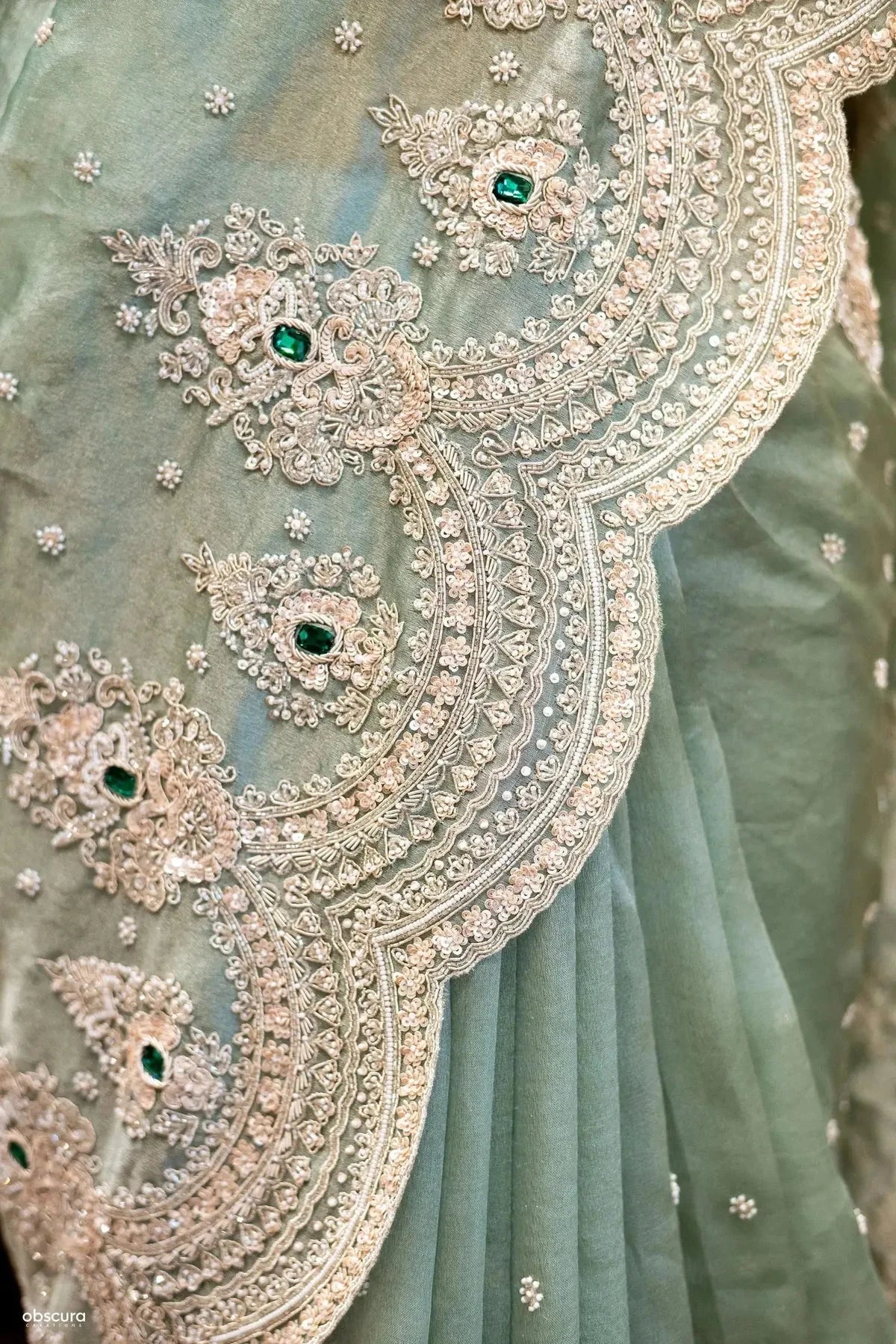 Sage Green Tissue Saree - Pallodstore