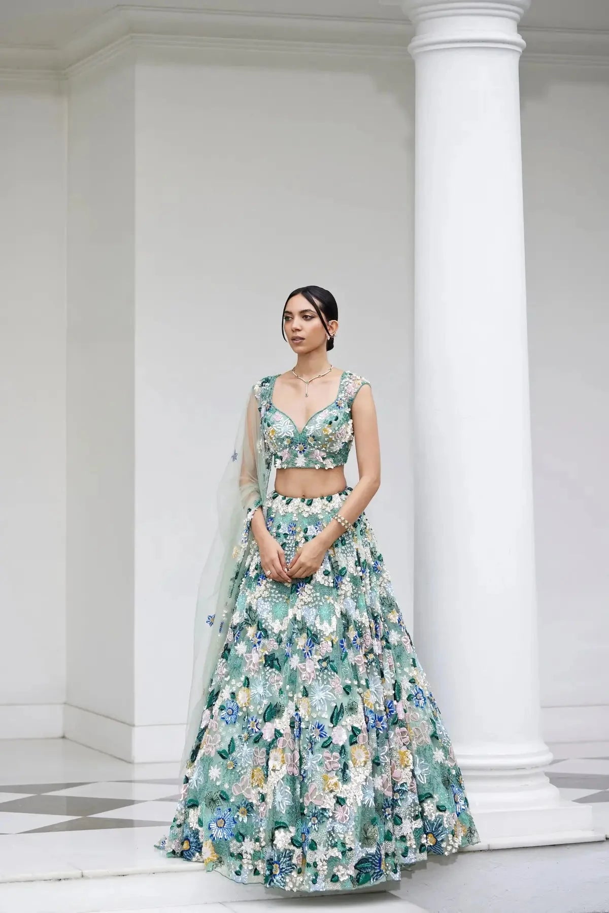 Sea Green Sequins Lehenga - Pallodstore