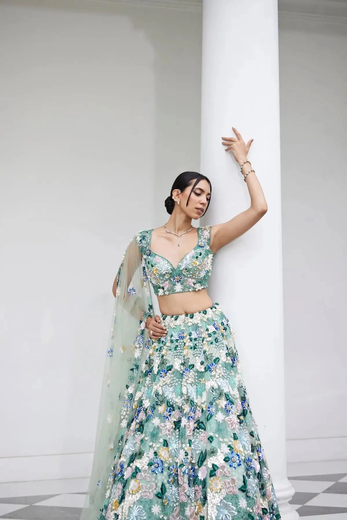 Sea Green Sequins Lehenga - Pallodstore