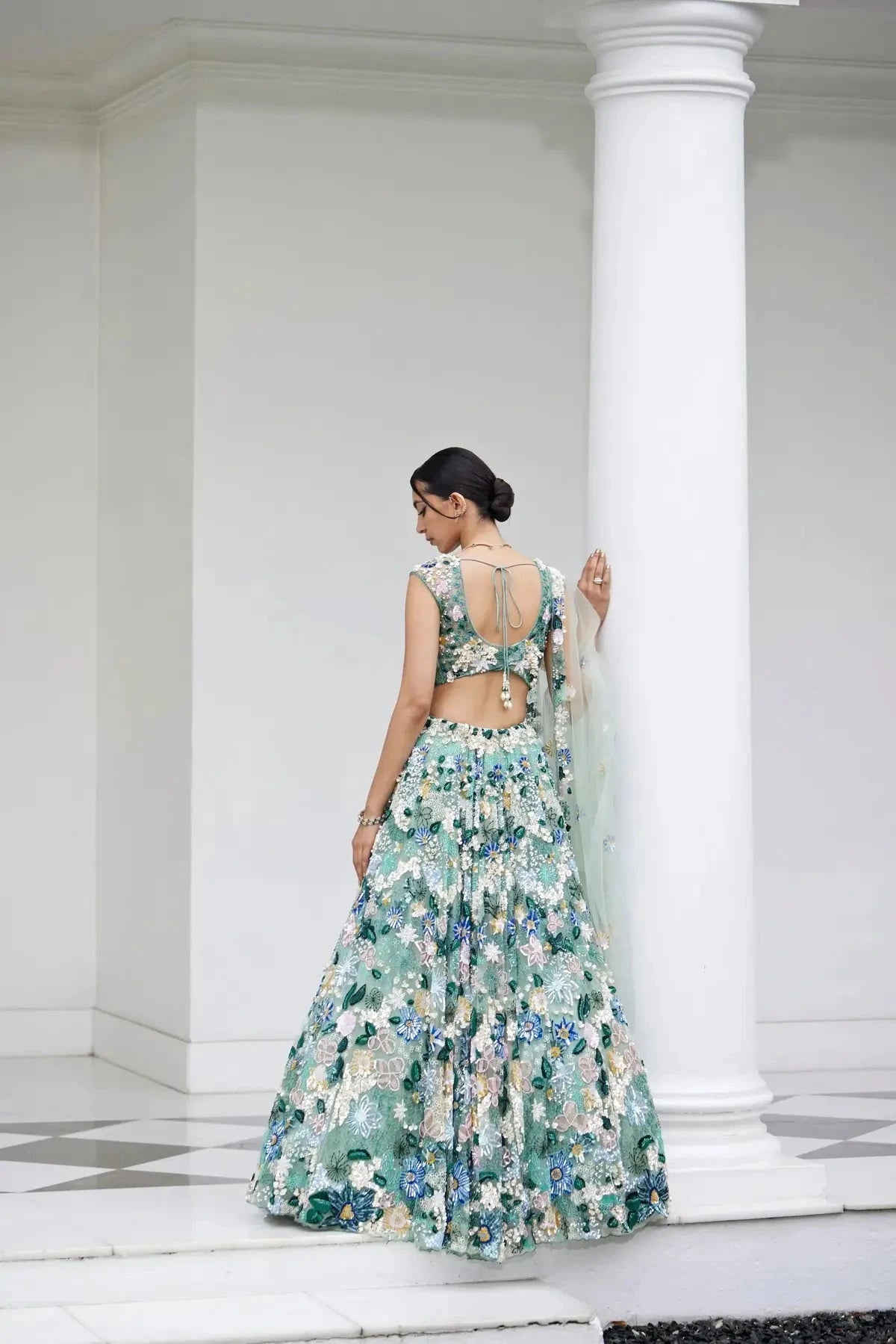 Sea Green Sequins Lehenga - Pallodstore