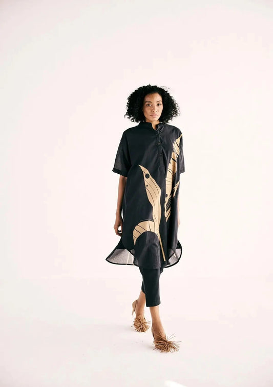 Shadow Leaf Black Kurta Set - Pallodstore