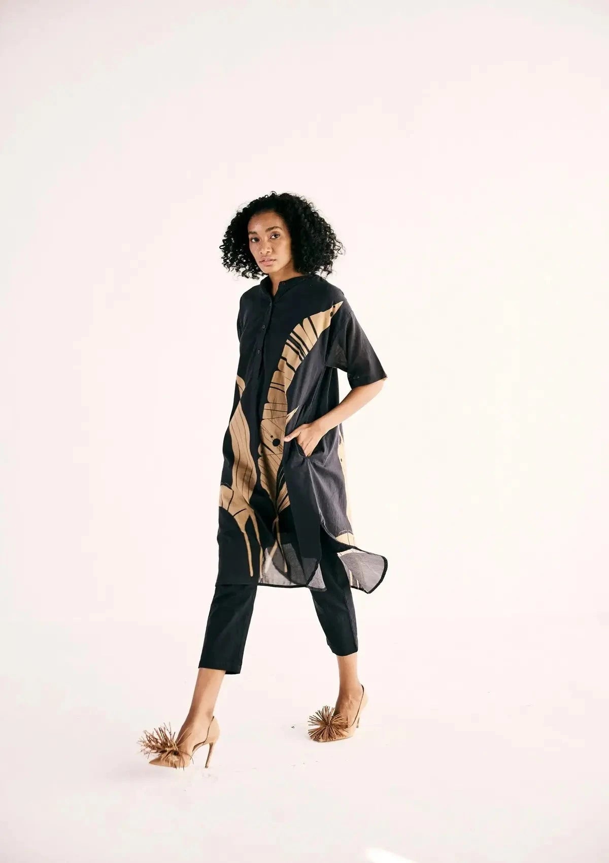 Shadow Leaf Black Kurta Set - Pallodstore