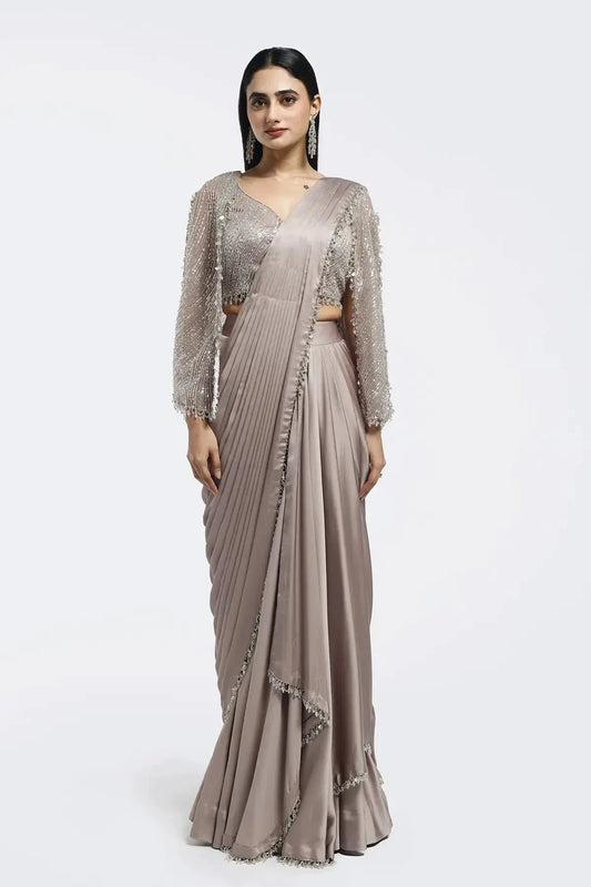 Short Cape Sleeve Drape Saree - Pallodstore