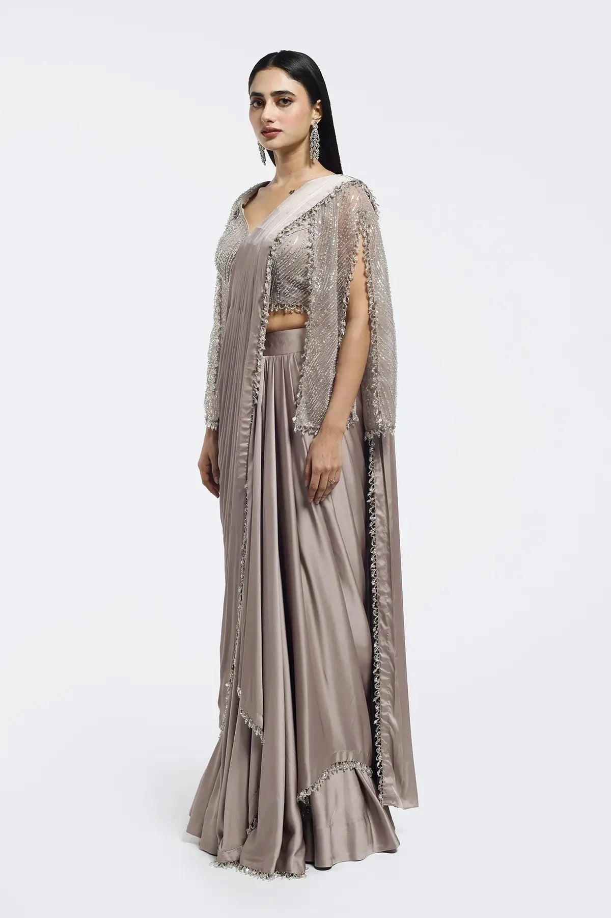 Short Cape Sleeve Drape Saree - Pallodstore