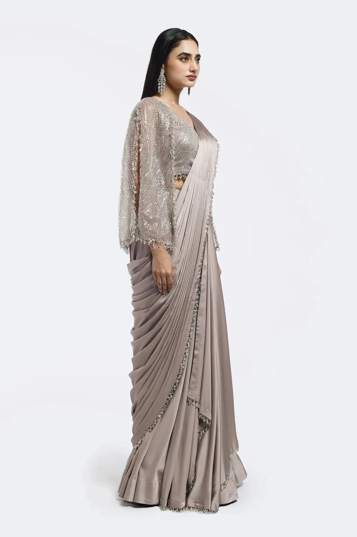 Short Cape Sleeve Drape Saree - Pallodstore