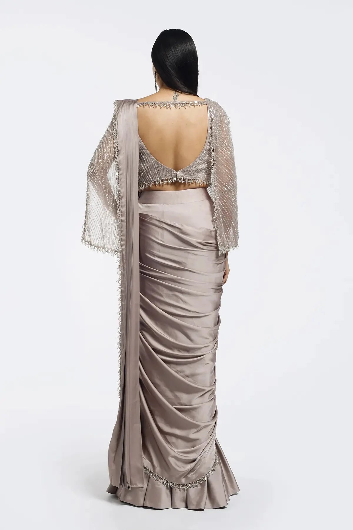 Short Cape Sleeve Drape Saree - Pallodstore