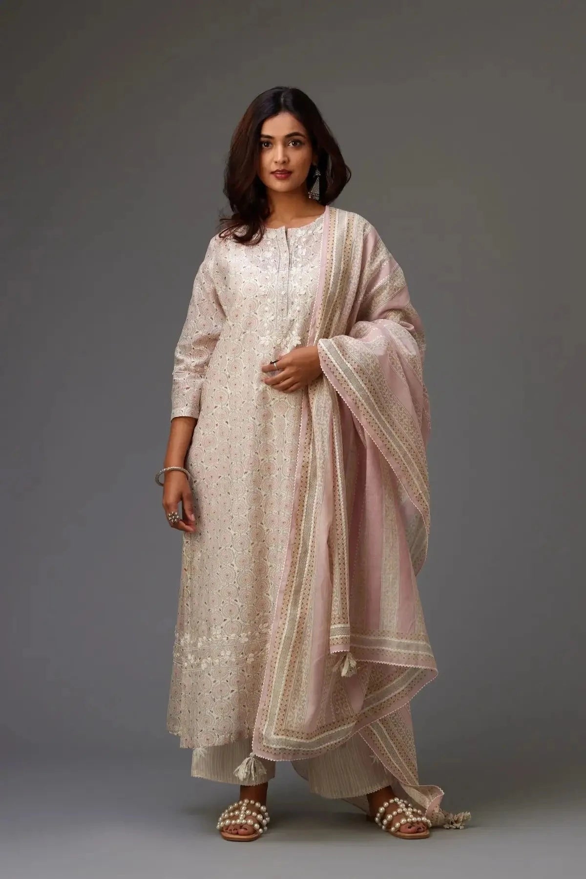 Silk Chanderi Hand-block Printed Straight Kurta Set - Pallodstore