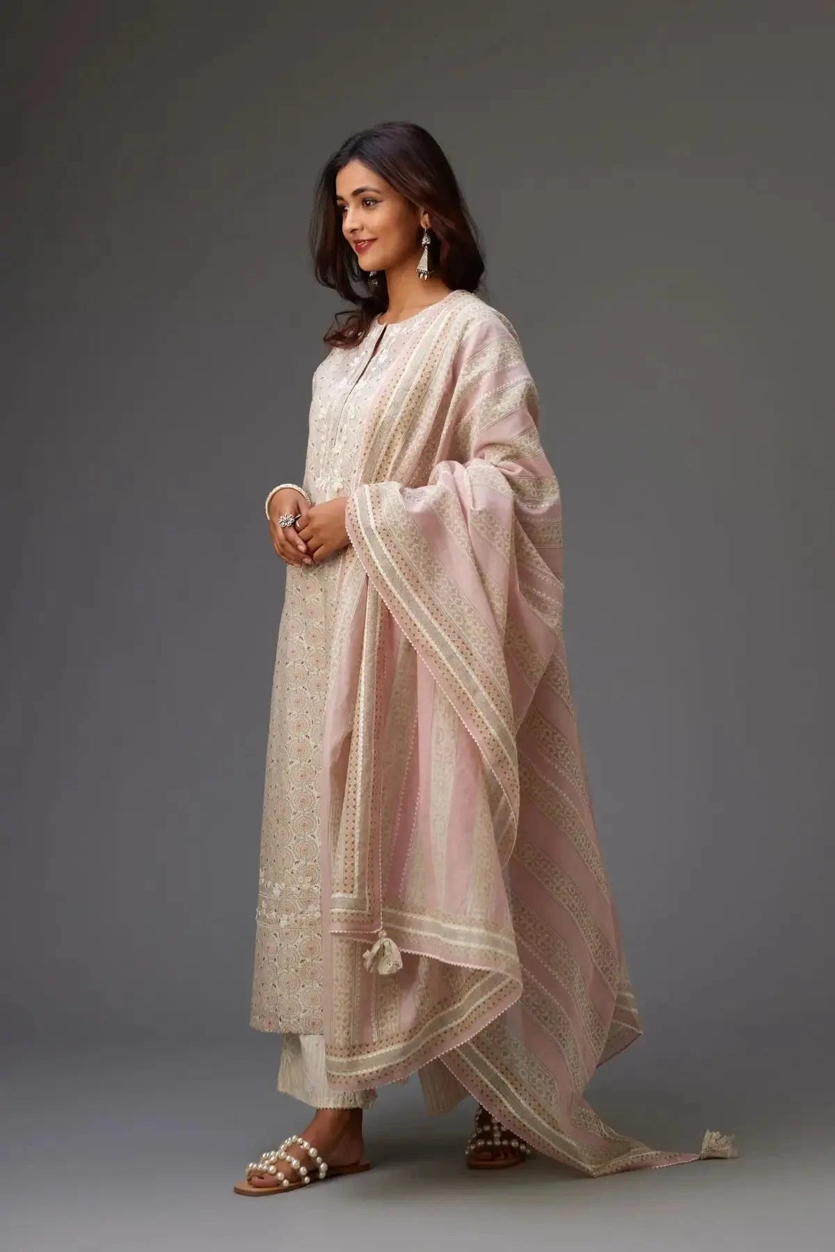 Silk Chanderi Hand-block Printed Straight Kurta Set - Pallodstore