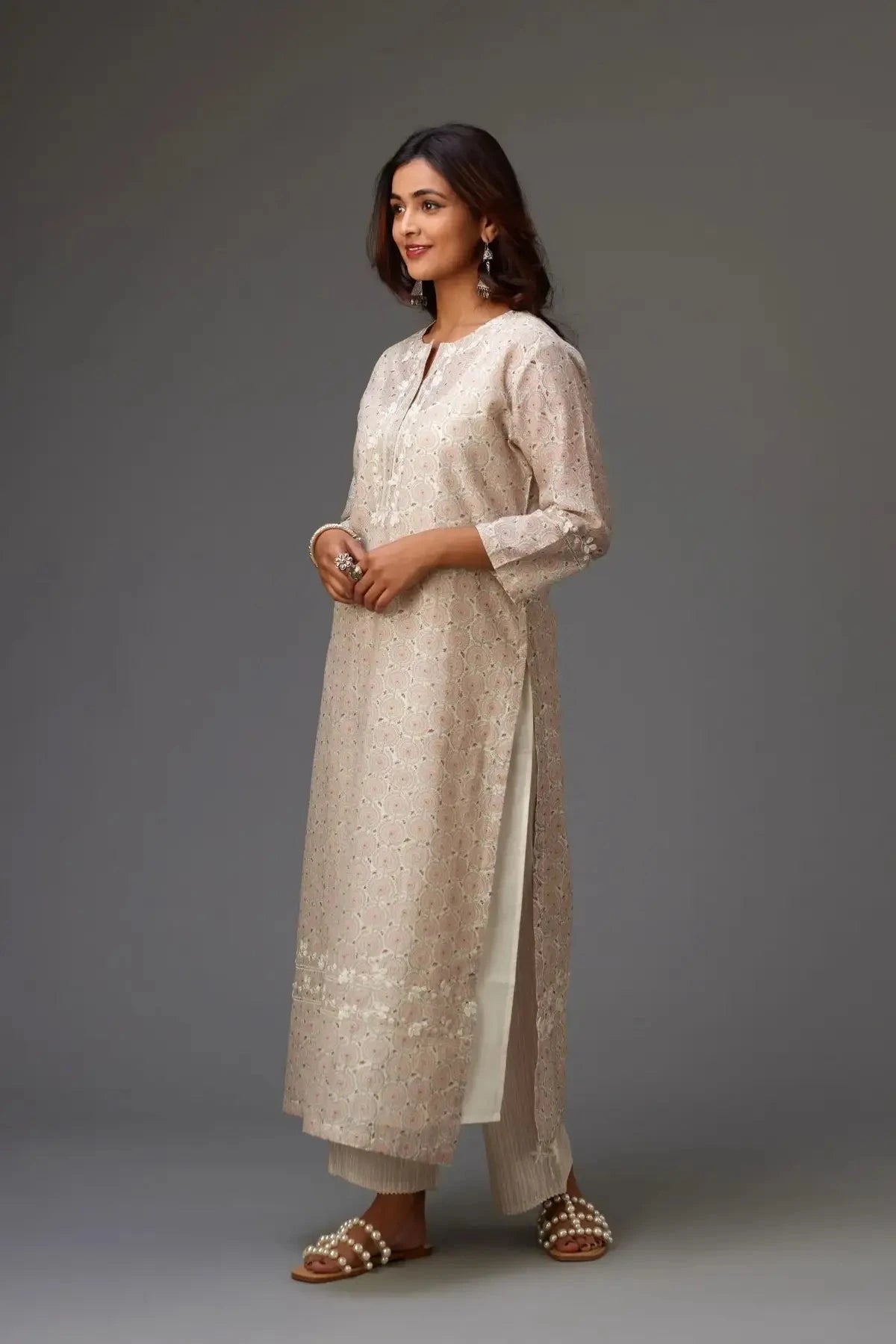 Silk Chanderi Hand-block Printed Straight Kurta Set - Pallodstore