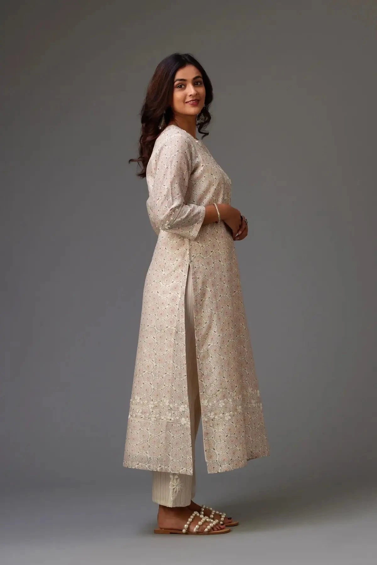 Silk Chanderi Hand-block Printed Straight Kurta Set - Pallodstore