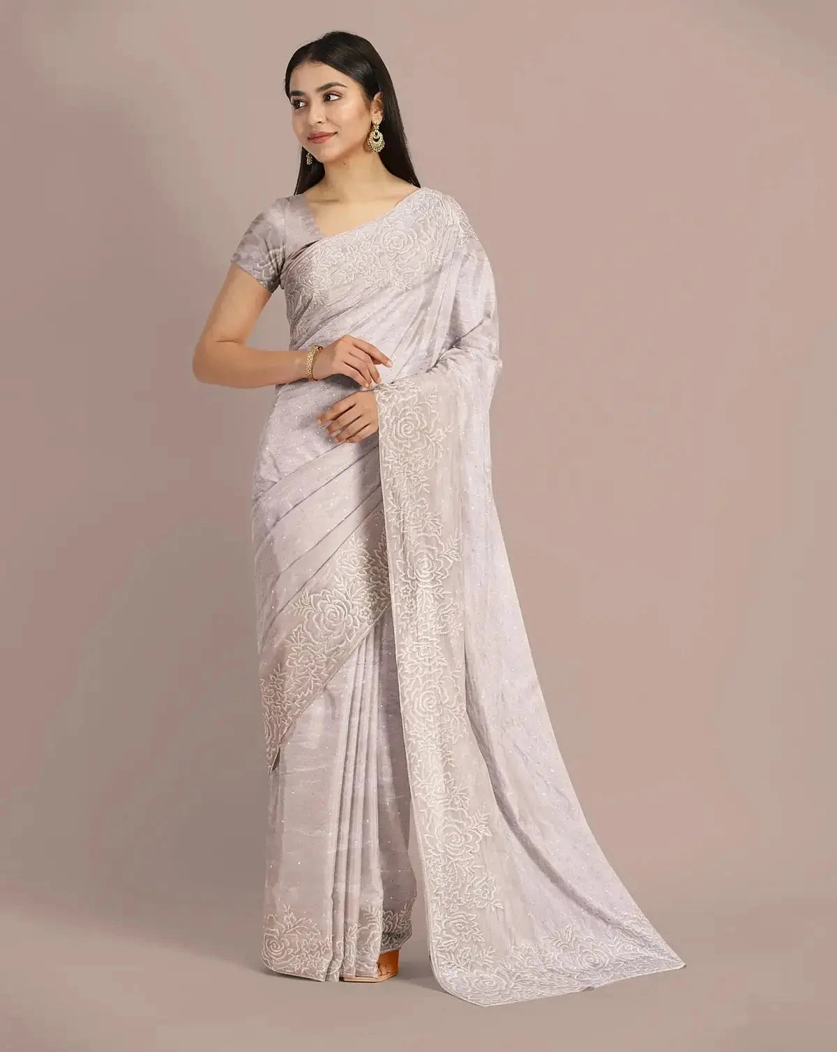 Silver Gold Tissue Saree - Pallodstore