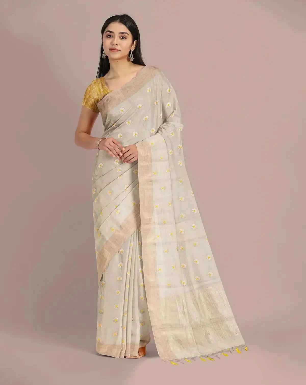 Silver Grey Banarasi Tissue Saree - Pallodstore