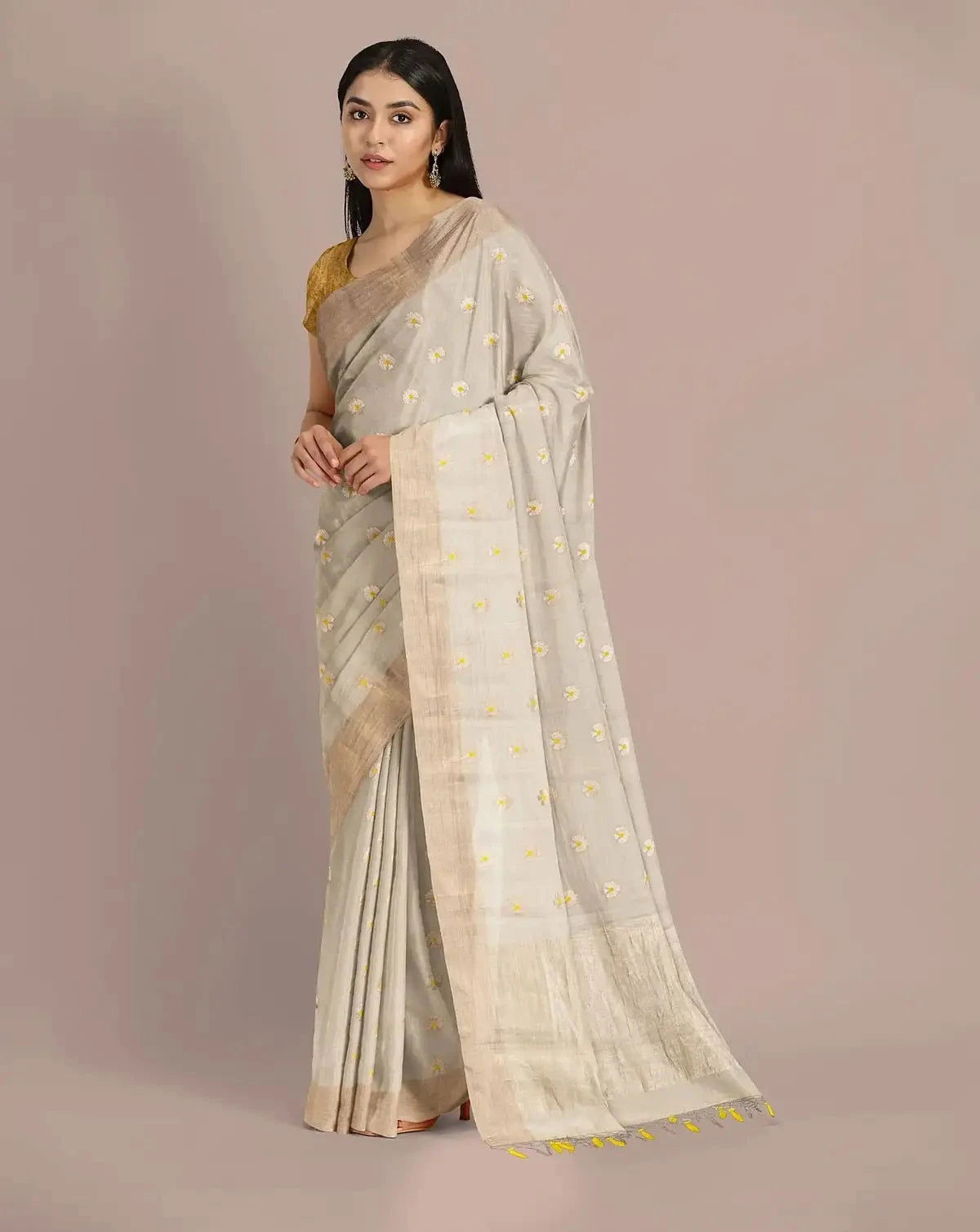 Silver Grey Banarasi Tissue Saree - Pallodstore