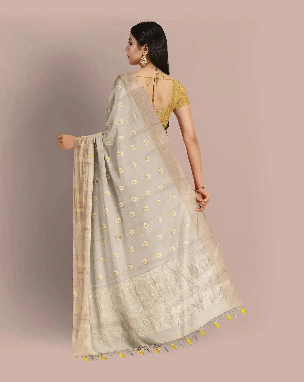 Silver Grey Banarasi Tissue Saree - Pallodstore
