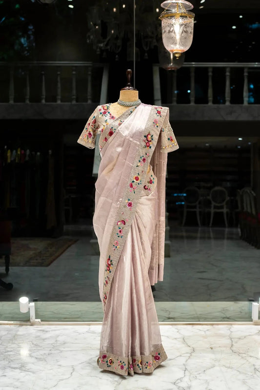 Silver Lilac Organza Tissue Saree - Pallodstore