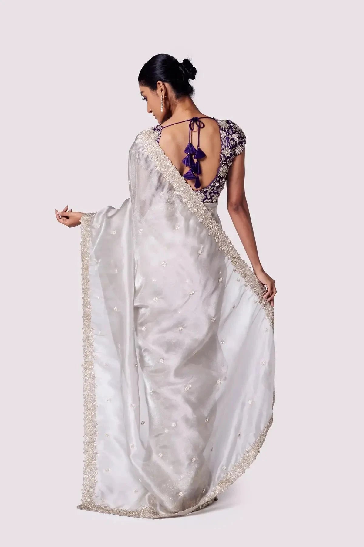 Silver Purple Tikki Organza Saree - Pallodstore