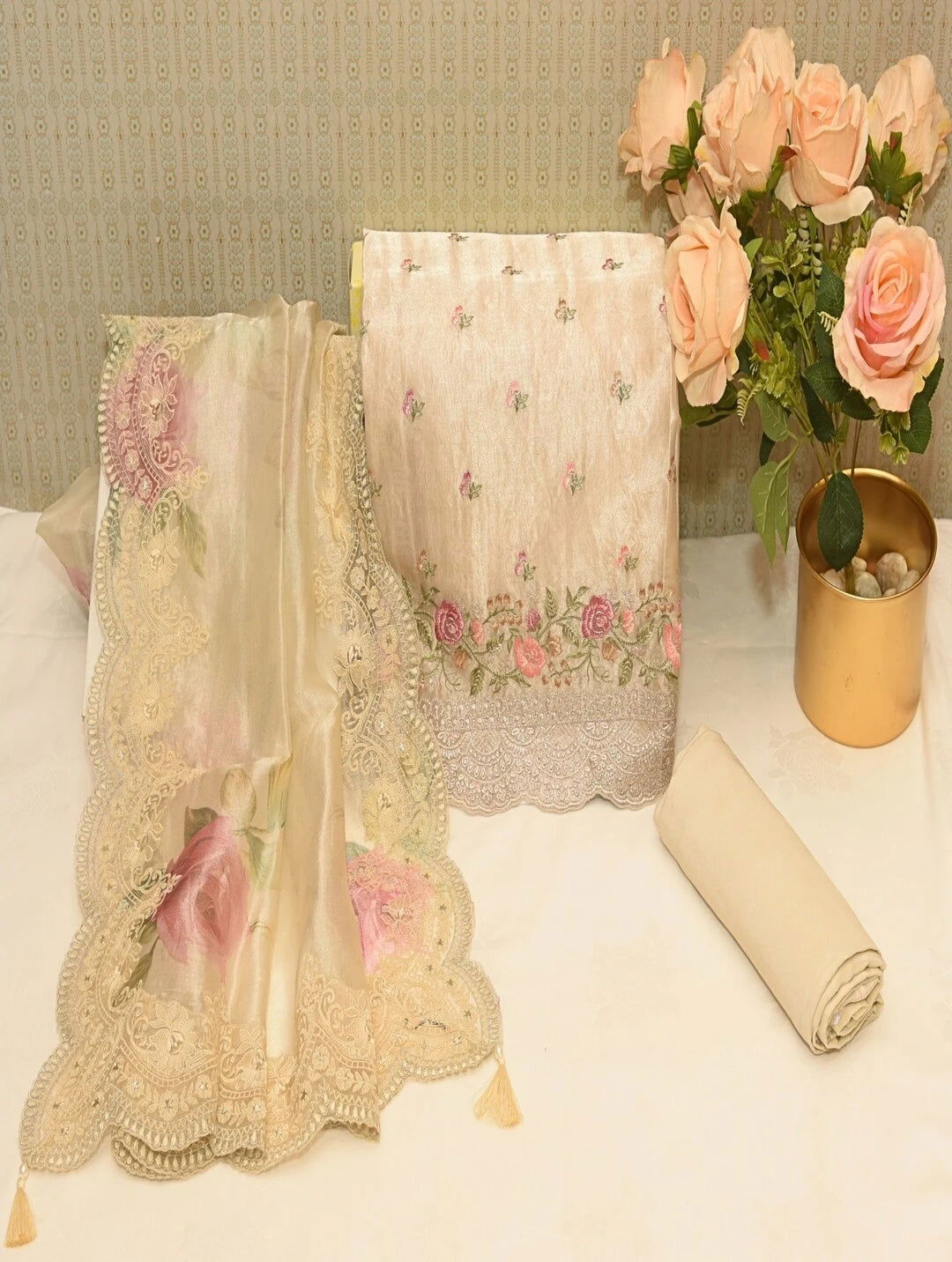 Silver Tissue Dress Material - Pallodstore