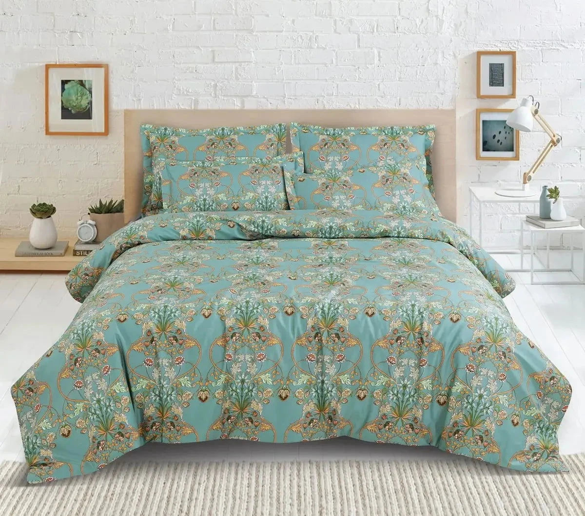 Sion Printed Forest Green 500TC Egyptian Cotton Bedding Set - Pallodstore