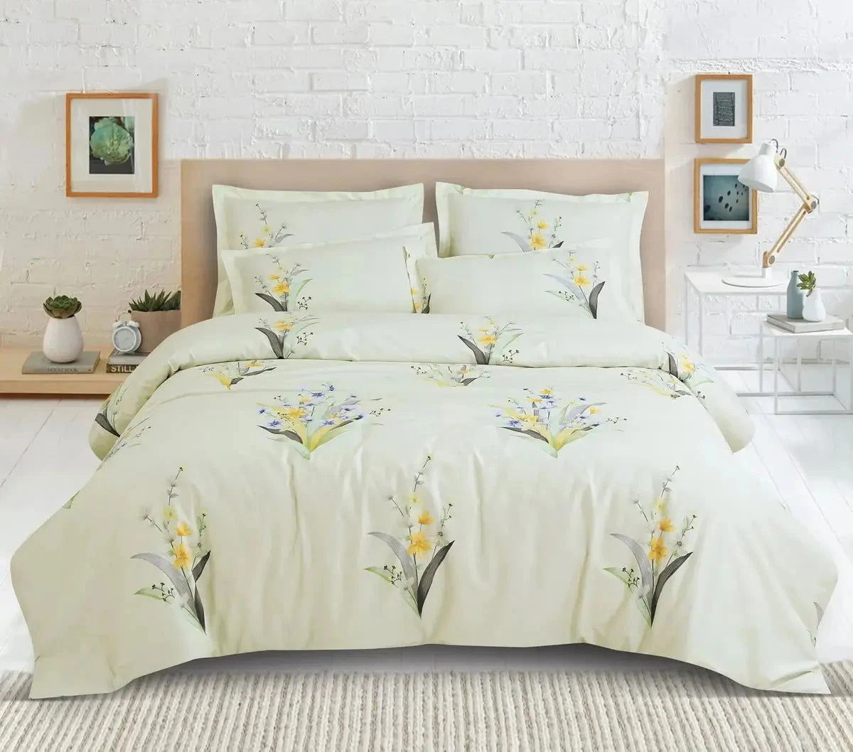 Sion Printed Tea Green 500TC Egyptian Cotton Bedding Set - Pallodstore