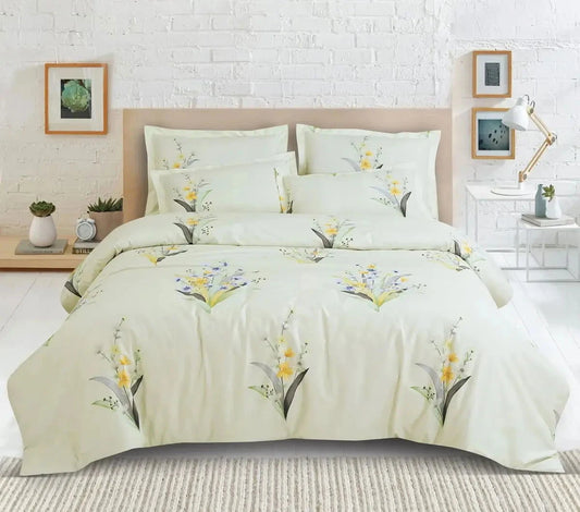 Sion Printed Tea Green 500TC Egyptian Cotton Bedding Set - Pallodstore