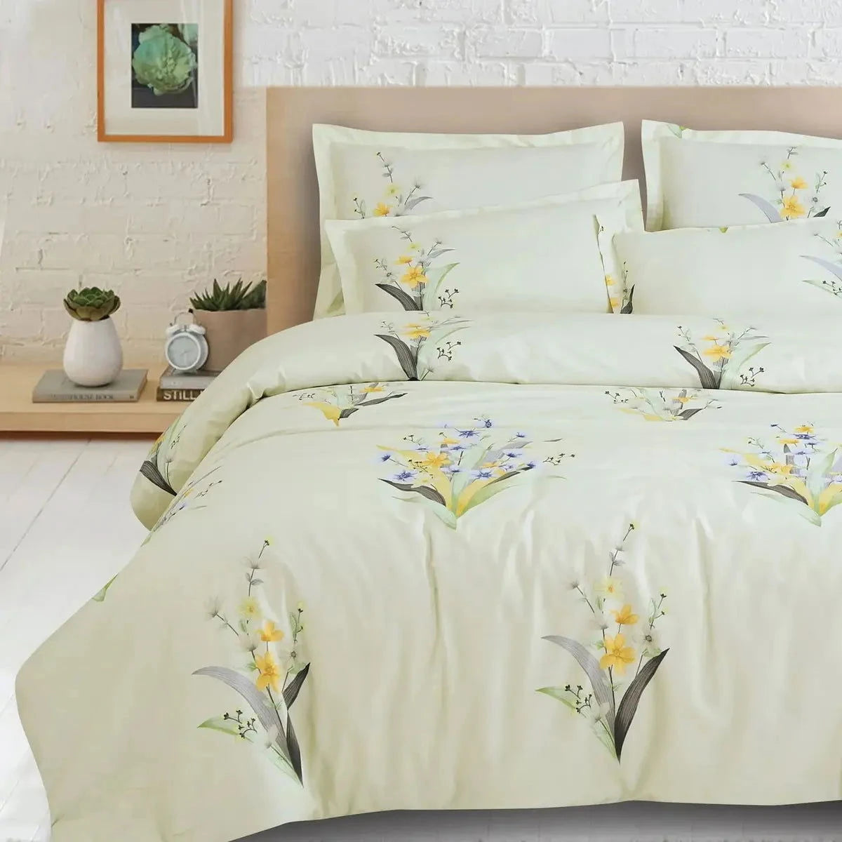 Sion Printed Tea Green 500TC Egyptian Cotton Bedding Set - Pallodstore
