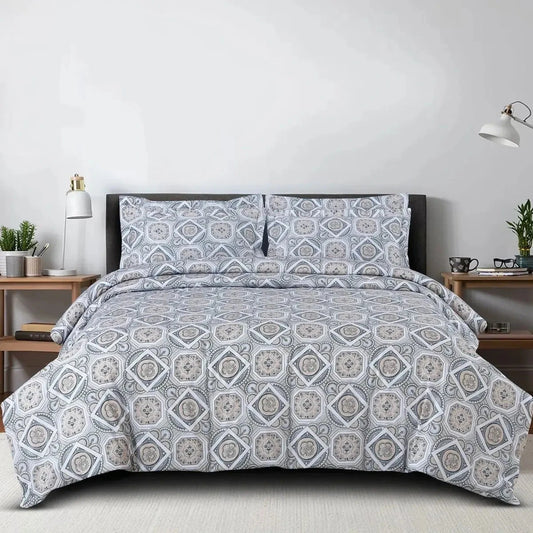 Sion Printed White 500TC Egyptian Cotton Bedding Set - Pallodstore