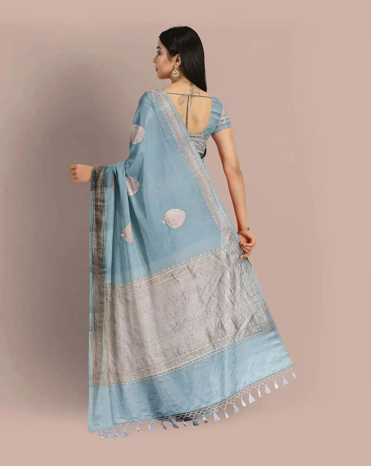 Sky Blue Banarasi Satin Saree - Pallodstore