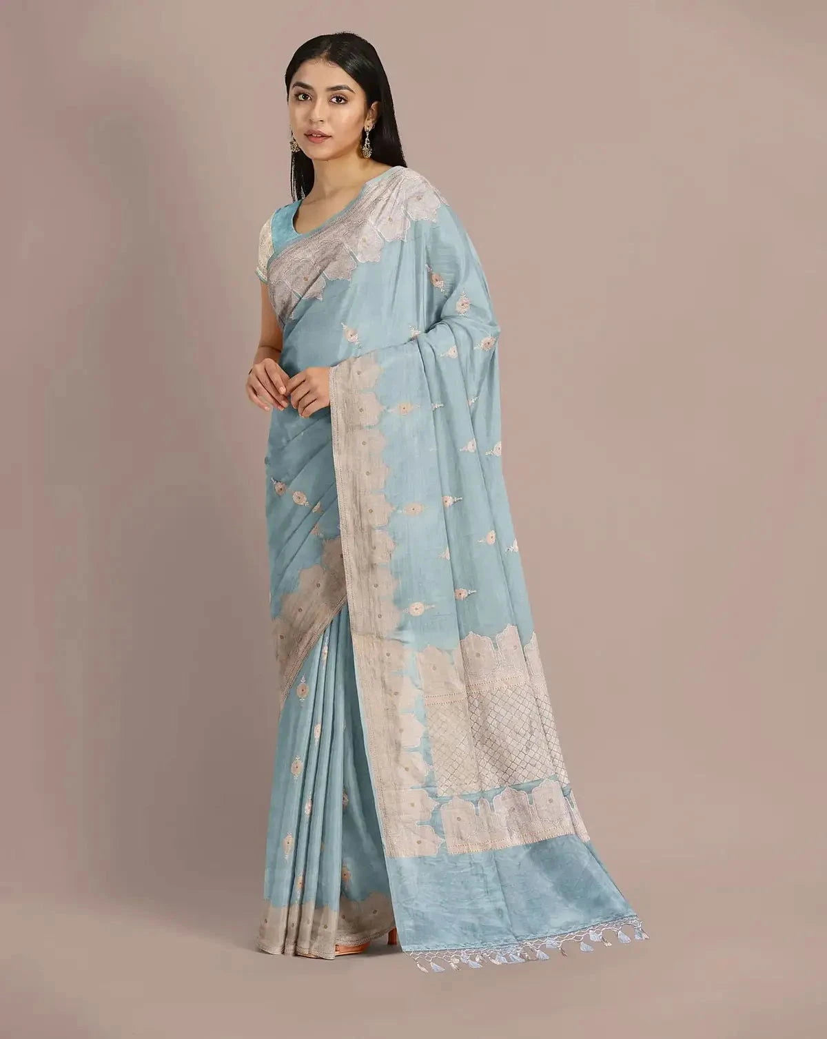 Sky Blue Banarasi mashru Silk Saree - Pallodstore