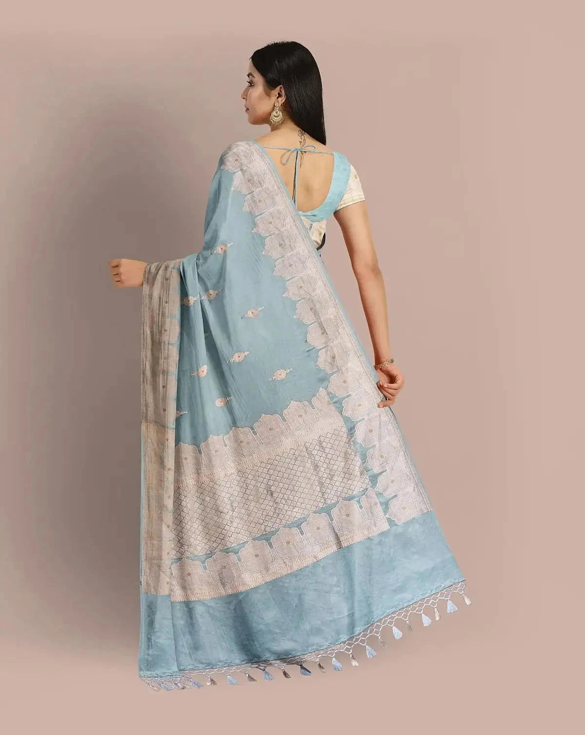 Sky Blue Banarasi mashru Silk Saree - Pallodstore