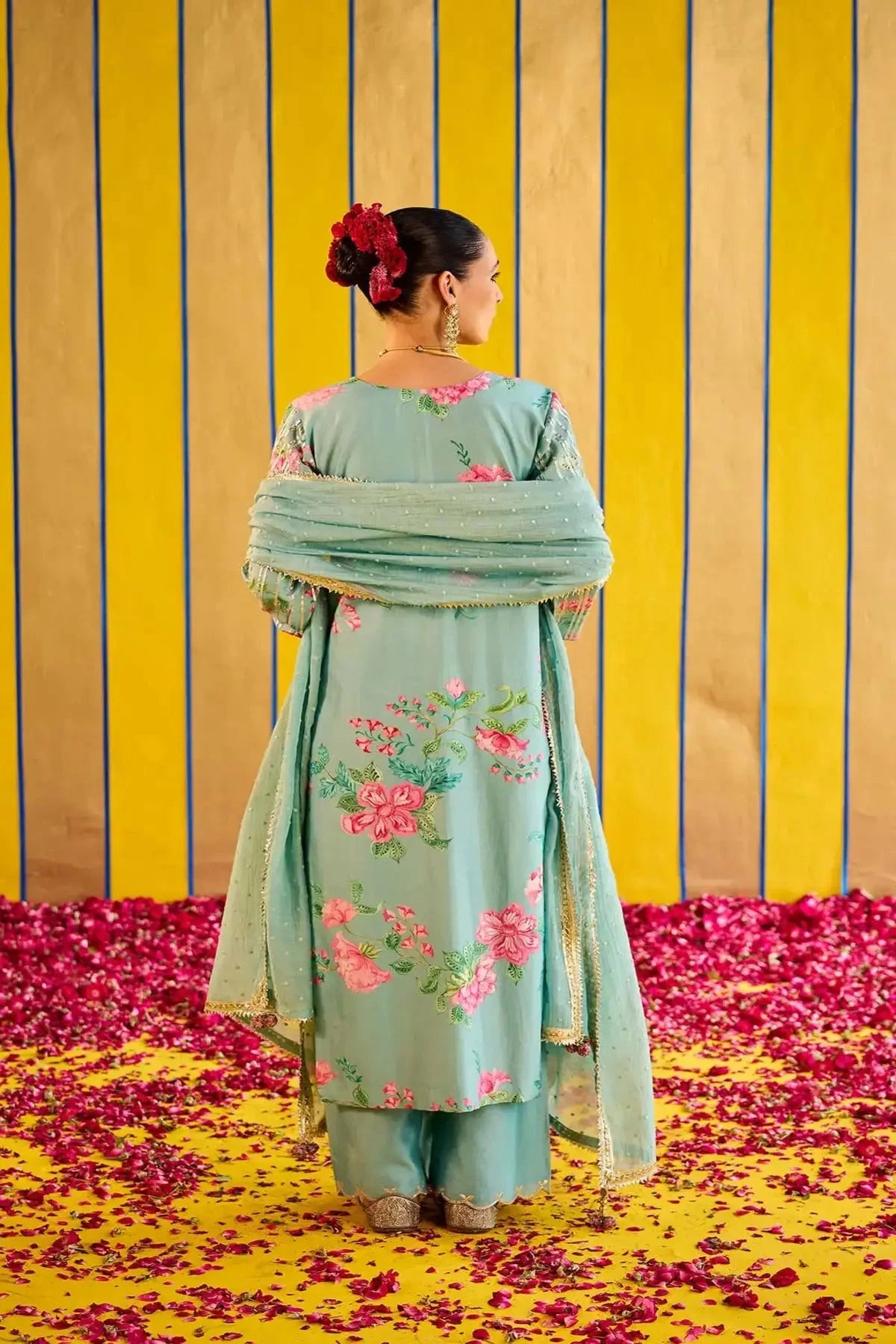 Sky Blue Chanderi Kurta With Embroidered Pants And Dupatta - Pallodstore