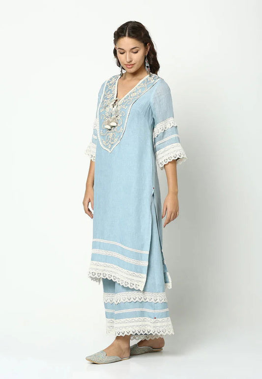 Sky Halo Bloom Kurta Set - Pallodstore