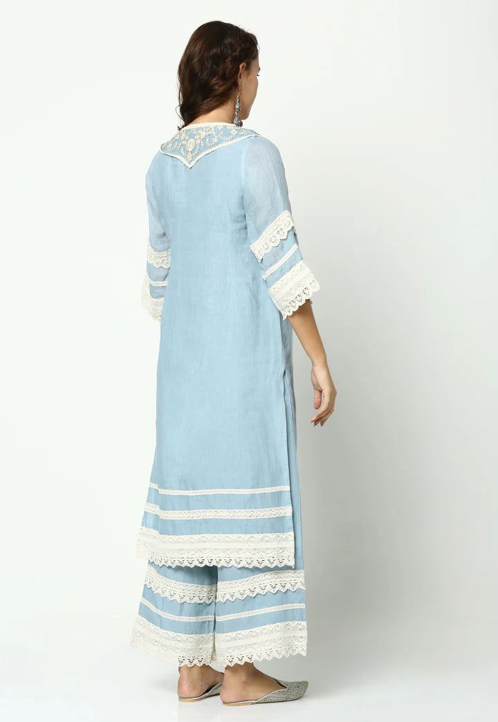 Sky Halo Bloom Kurta Set - Pallodstore