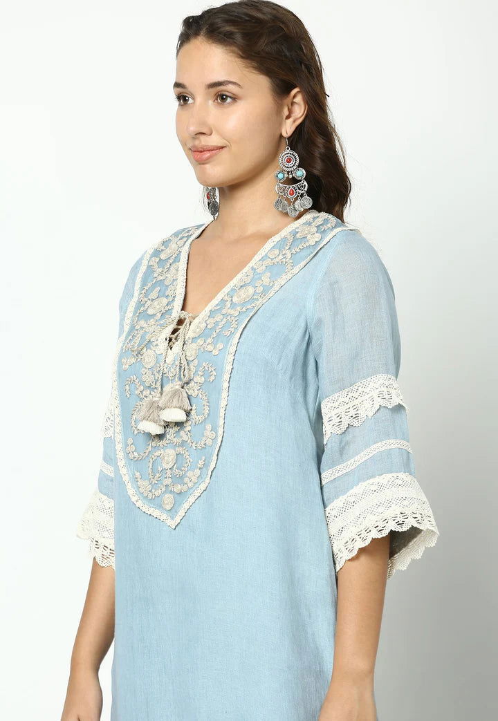 Sky Halo Bloom Kurta Set - Pallodstore