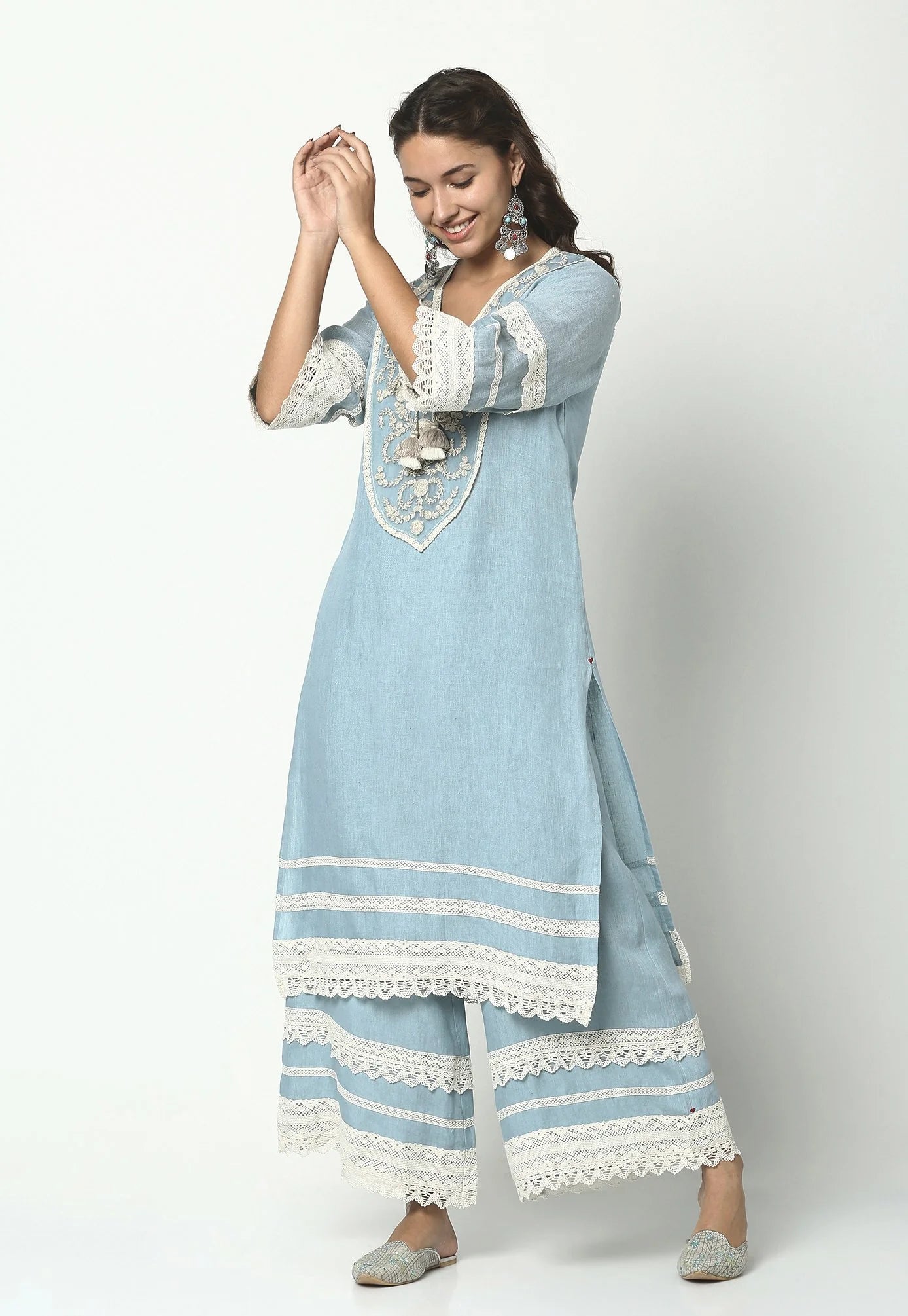 Sky Halo Bloom Kurta Set - Pallodstore