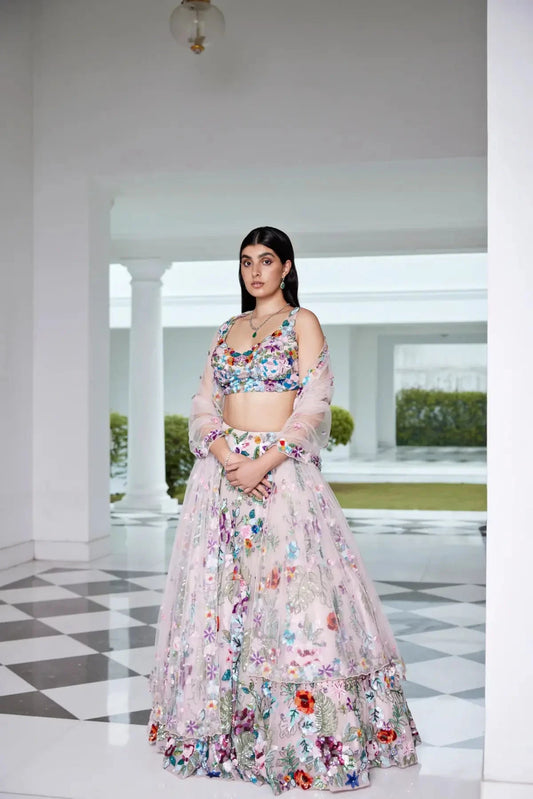Soft Pink Multi-color Lehenga - Pallodstore