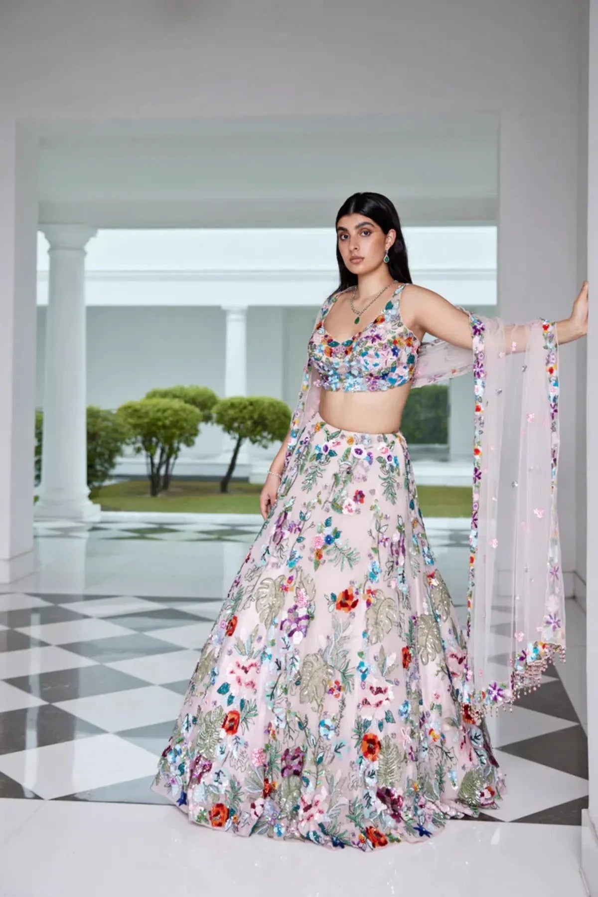 Soft Pink Multi-color Lehenga - Pallodstore
