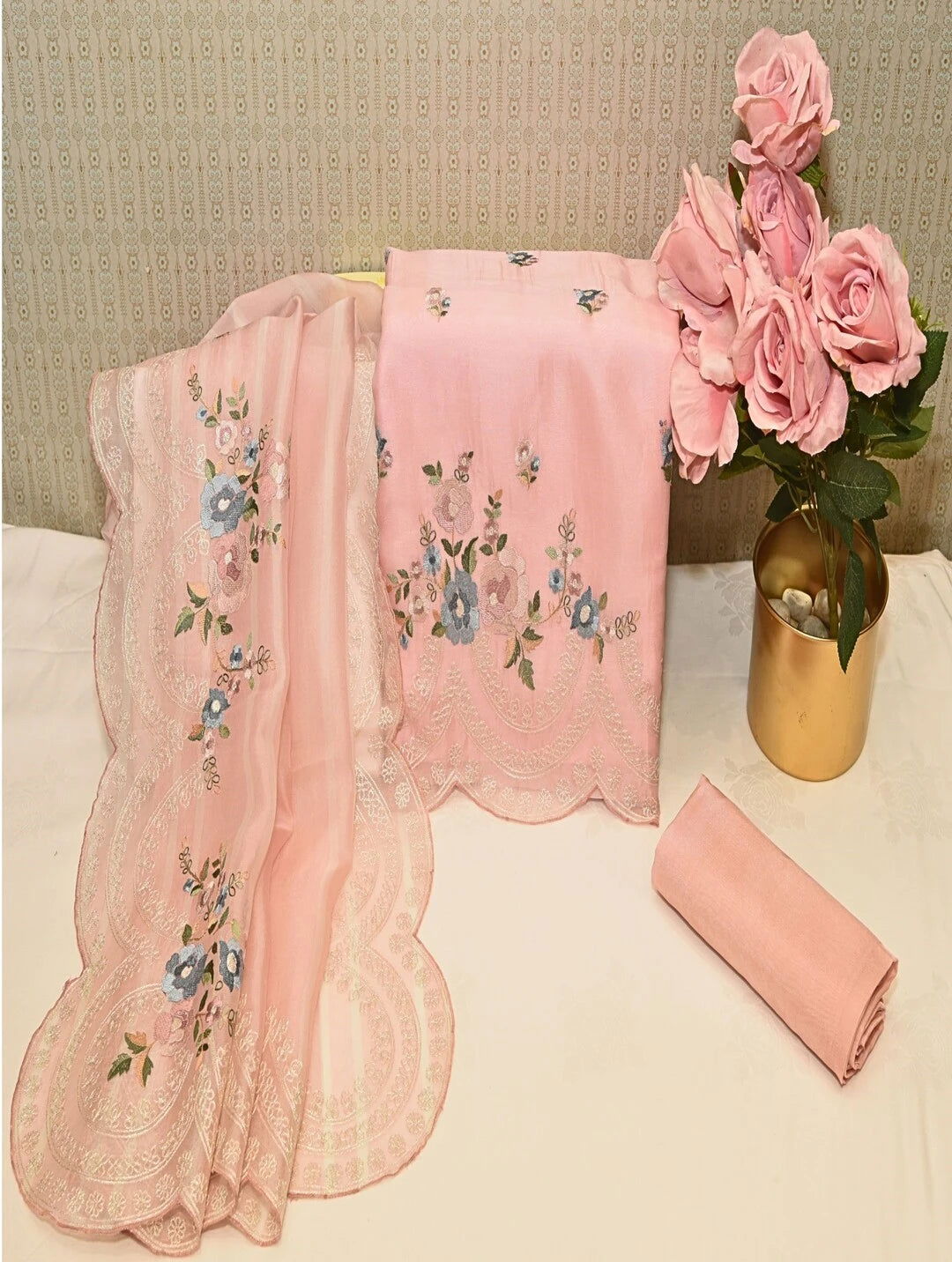 Soft Pink Organza Dress Material - Pallodstore