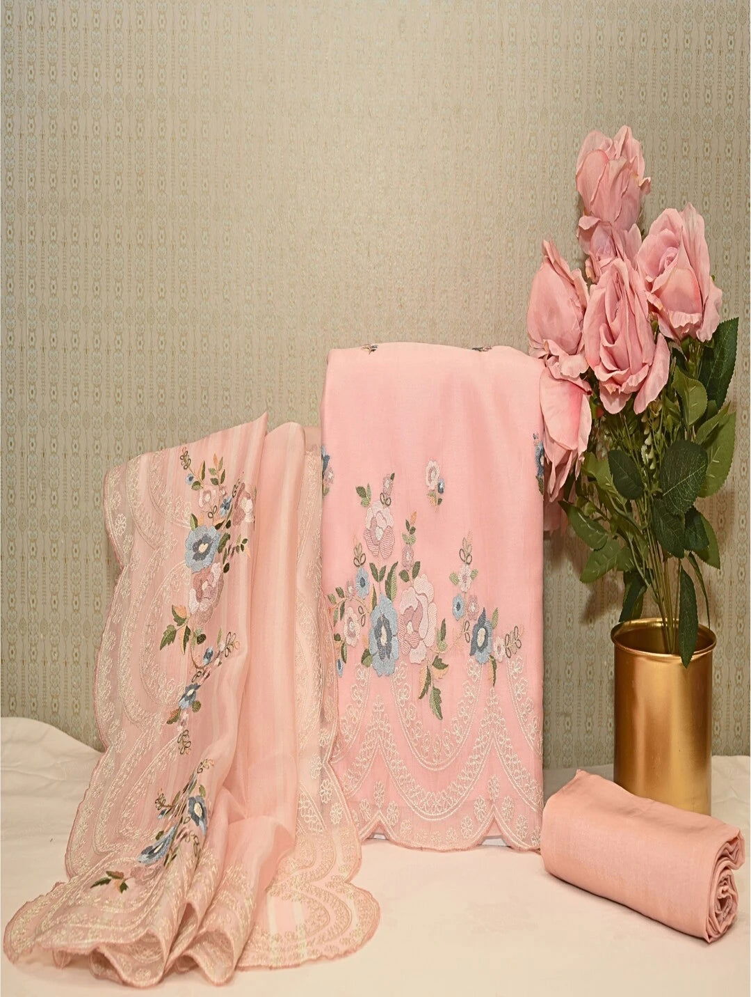 Soft Pink Organza Dress Material - Pallodstore