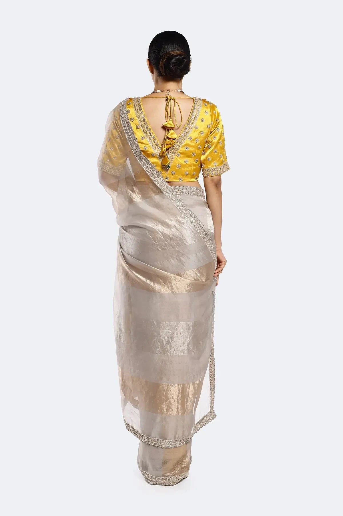Subtly Panelled Tissue Saree - Pallodstore