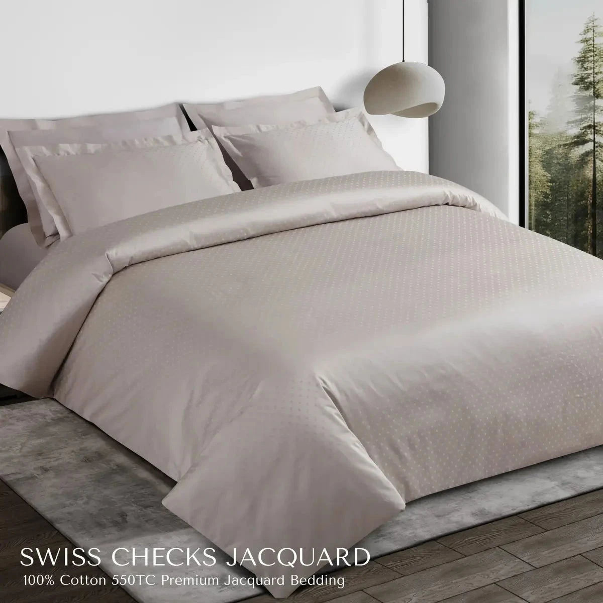 Swiss Checks Jacquard Beige King Size Bedsheet Set - Pallodstore