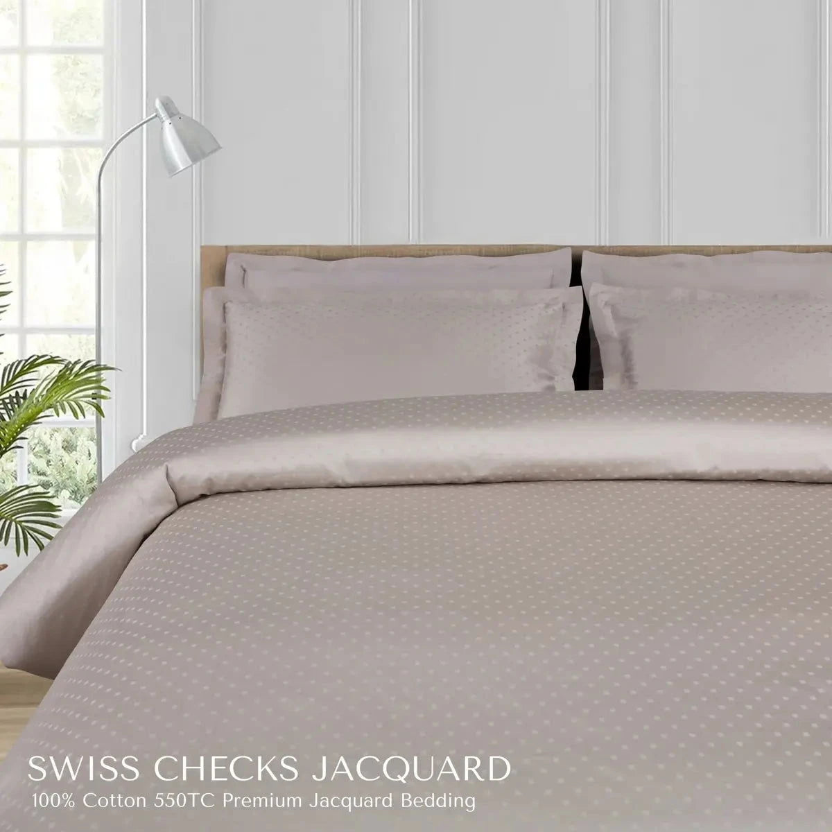 Swiss Checks Jacquard Beige King Size Bedsheet Set - Pallodstore
