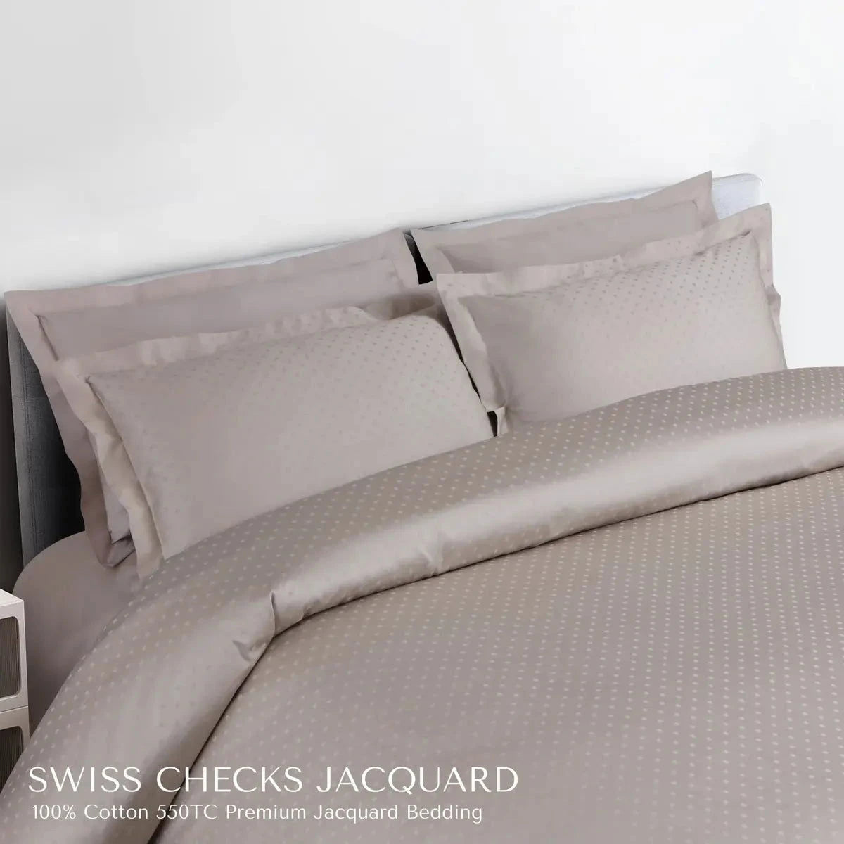 Swiss Checks Jacquard Beige King Size Bedsheet Set - Pallodstore