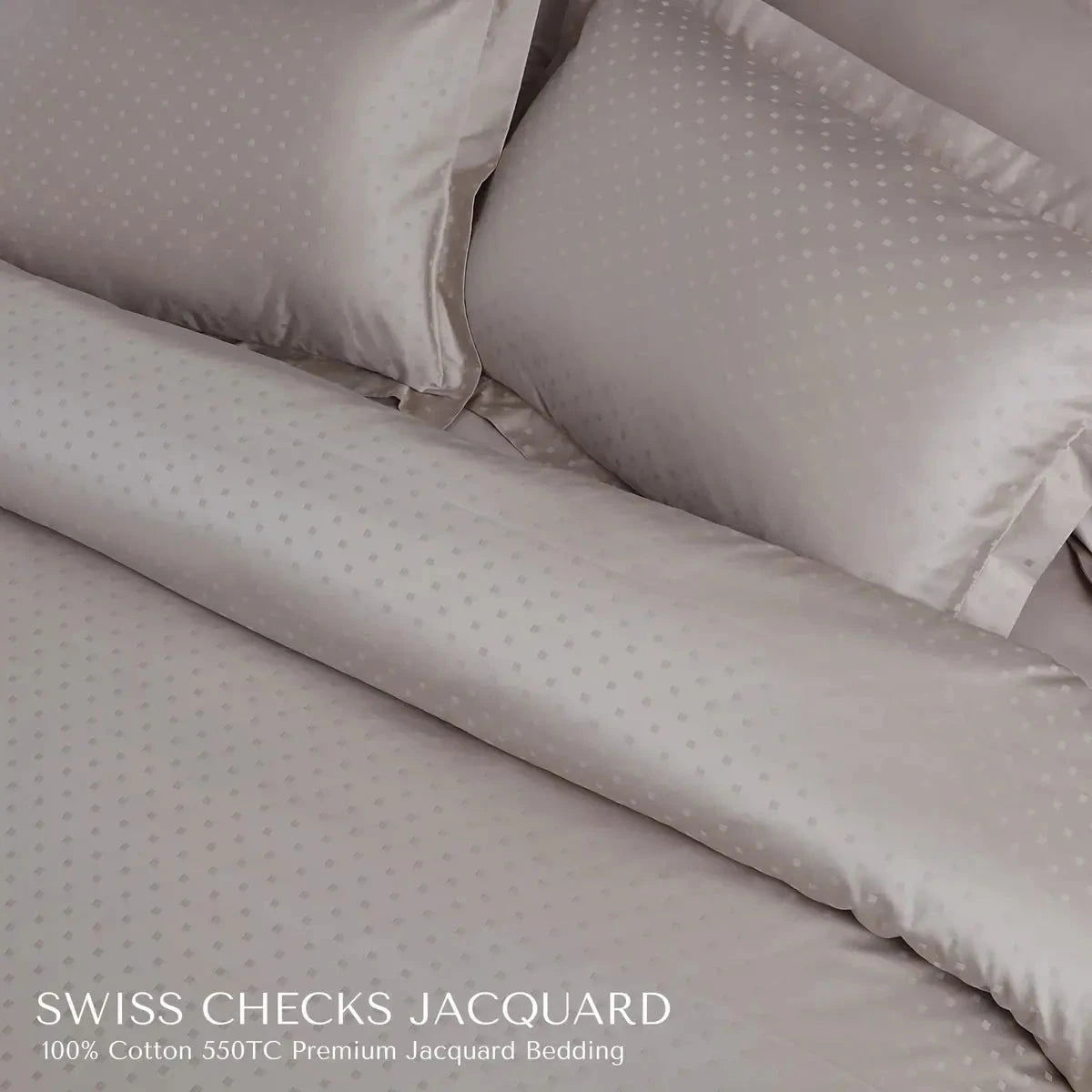 Swiss Checks Jacquard Beige King Size Bedsheet Set - Pallodstore